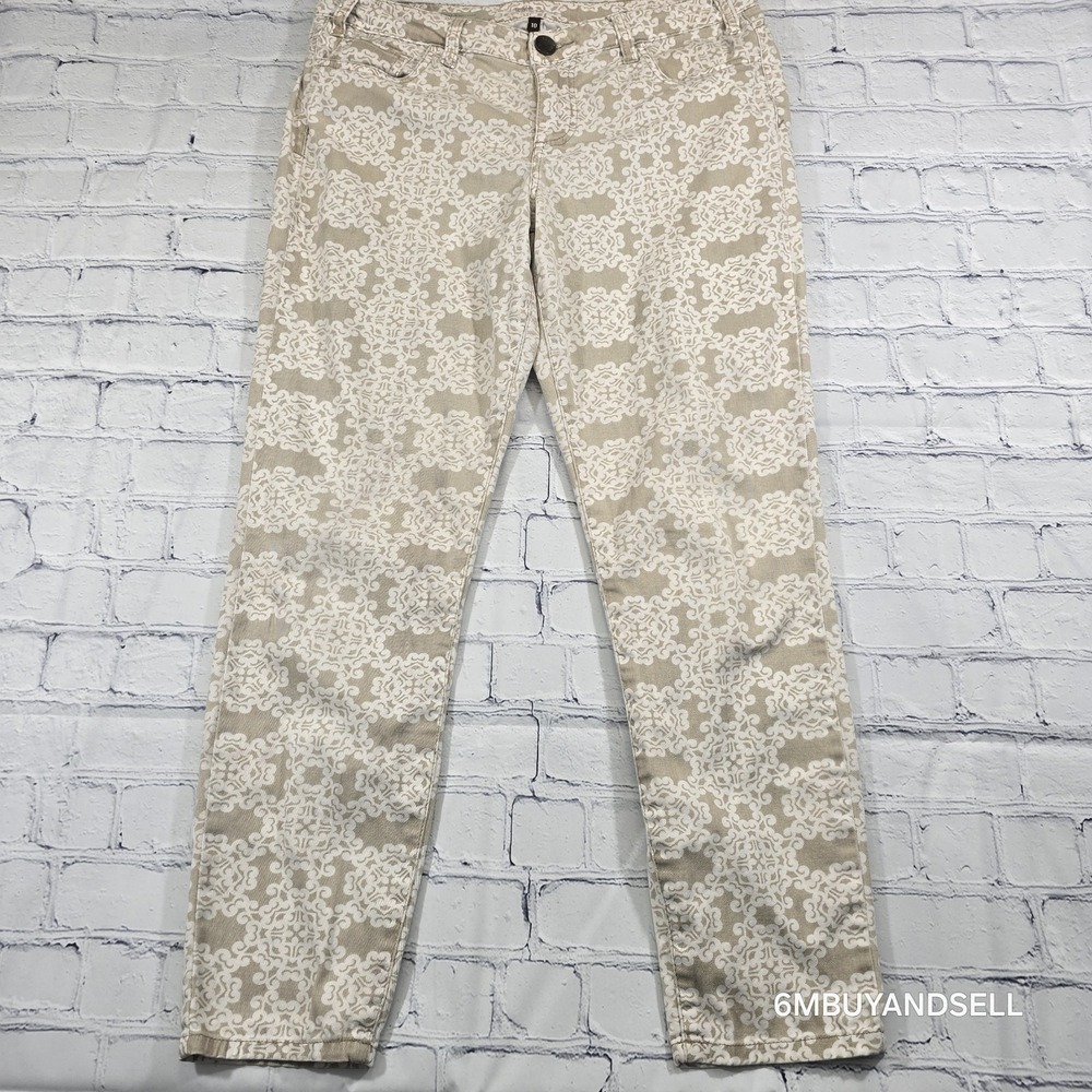 Kut from the Kloth Brigitte Ankle Skinny Jeans Beige Damask Print Size 10